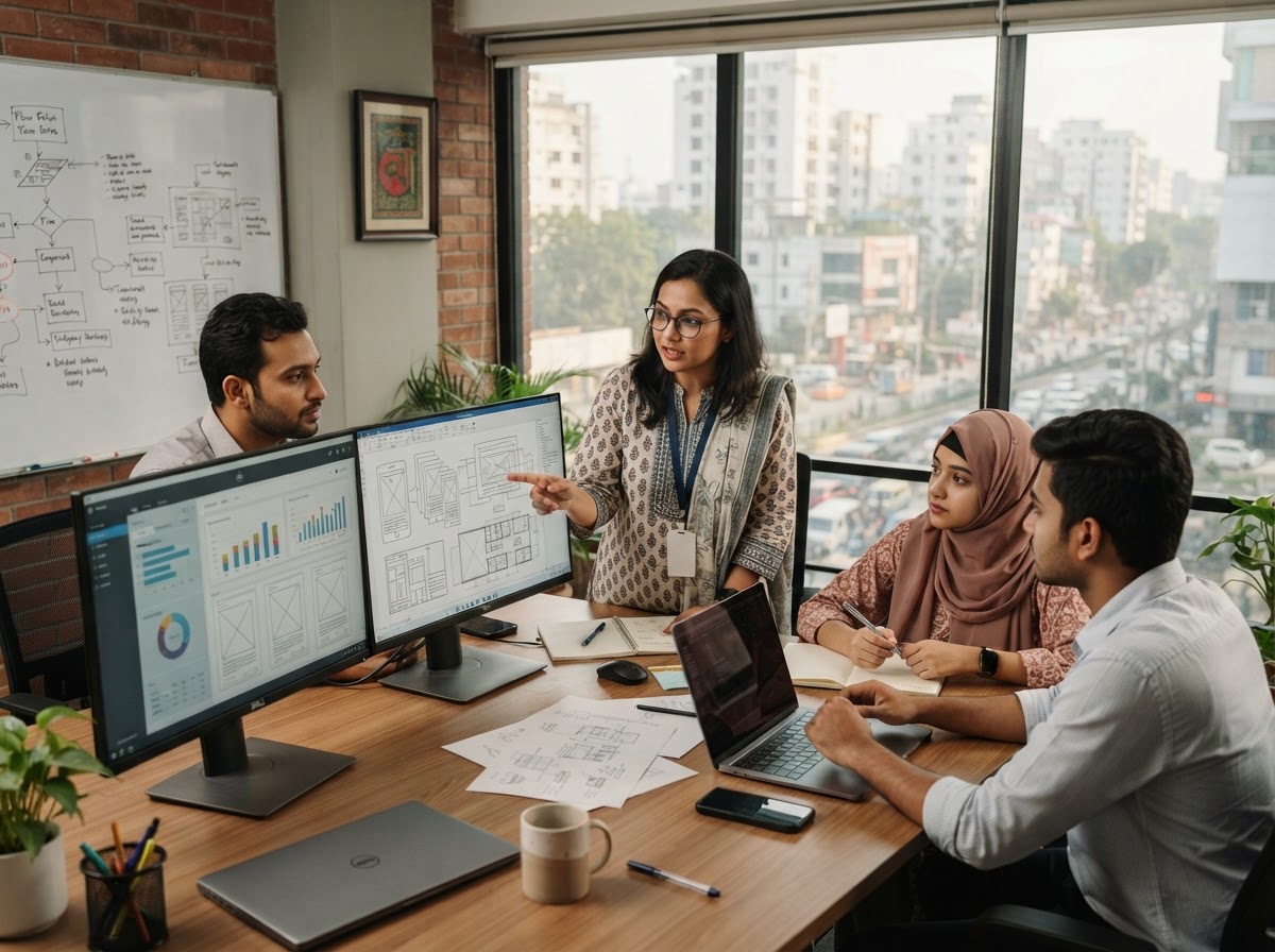 TrueLedgency analysts reviewing model performance data on screen